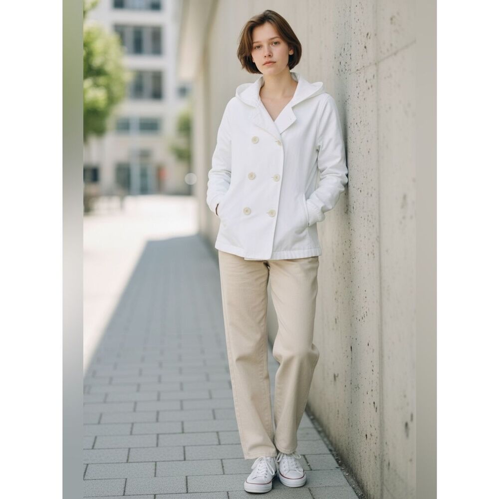The North Face Women's White Cotton Zip & Buttons Hooded Sweatshirt Jacket S